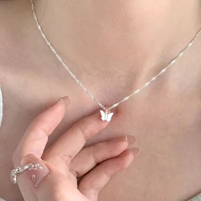 925 pure silver butterfly minimalist style necklace
