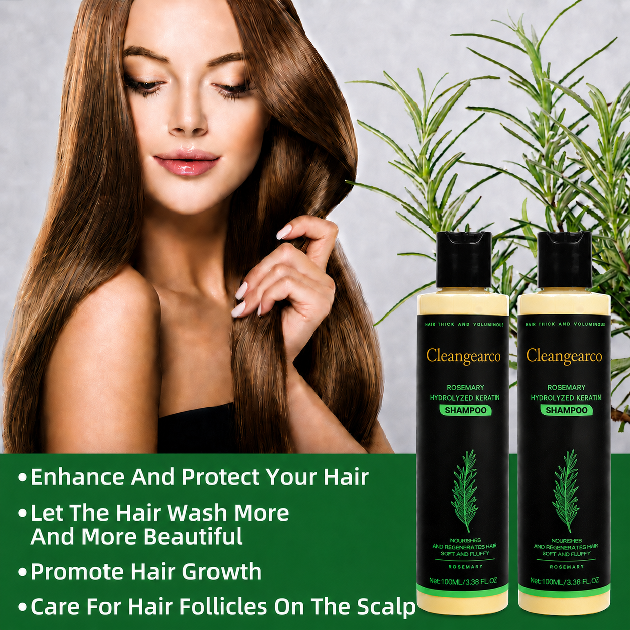🏆🌿LAST DAY 50% OFF——Cleangearco® Official -Size Rosemary Keratin Scalp Shampoo| Full-size scalp care for thicker-looking, stronger-feeling hair