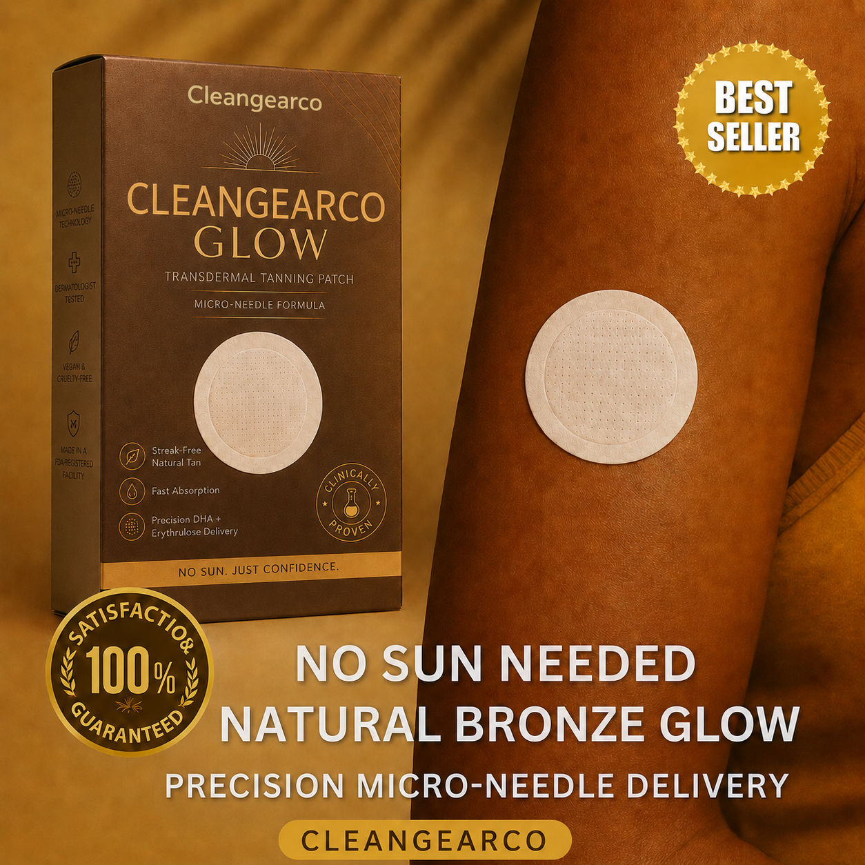 ✨Cleangearco® Transdermal Patch ⚡ No Sun, No Streaks, Just a Natural Bronze Glow 🌞