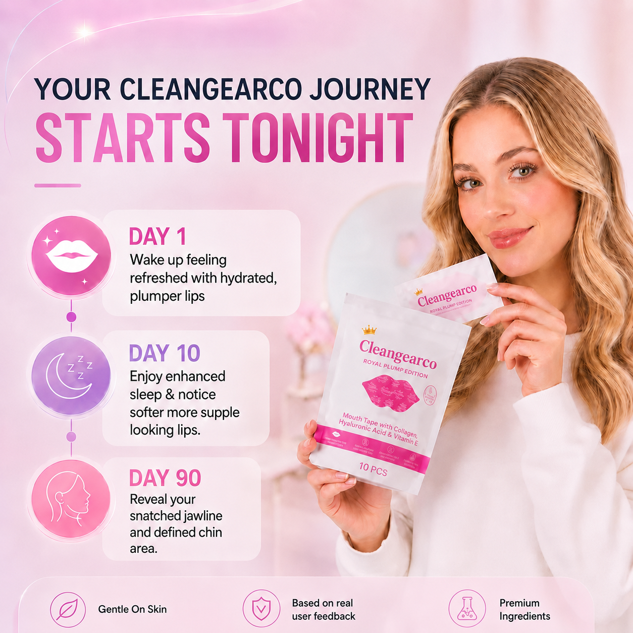 💋 Cleangearco Royal Plump Lip Tape — Buy 1 Get 1 Free Sale ✨ Hydrating Collagen Mouth Tape