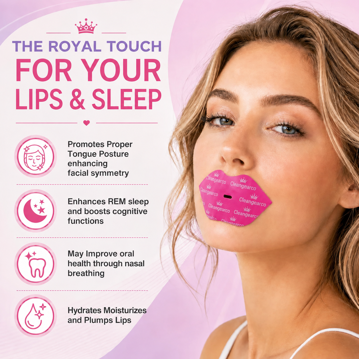 💋 Cleangearco Royal Plump Lip Tape — Buy 1 Get 1 Free Sale ✨ Hydrating Collagen Mouth Tape